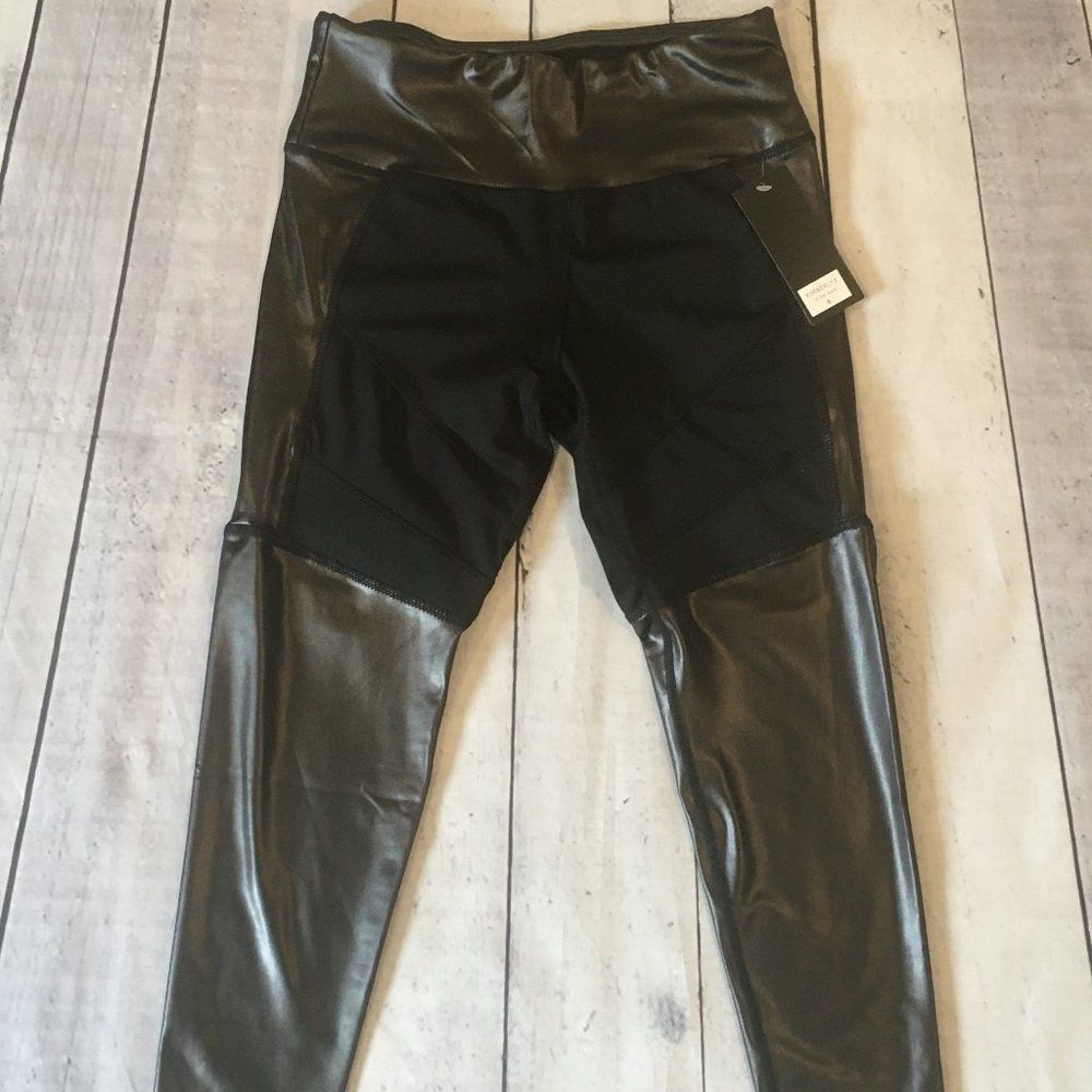 NWT, Women's Vegan Leather Leggings w/Mesh Panel Sides: Small & Medium - Picture 3 of 6